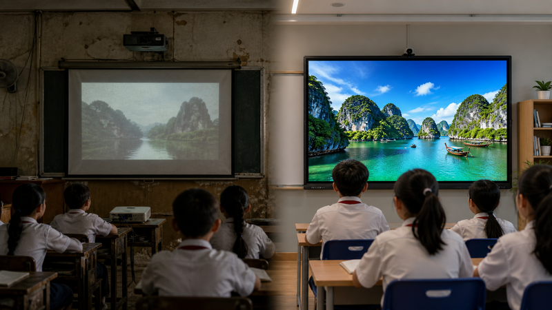 So sánh máy chiếu truyền thống và màn hình tương tác dạy học