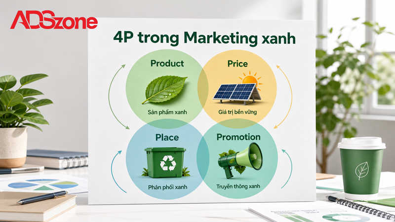 Mô hình 4P trong Marketing xanh bao gồm những yếu tố nào?