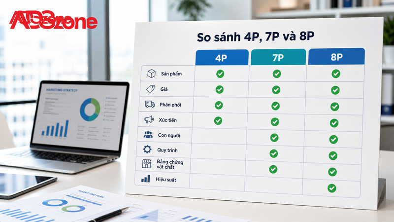 So sánh chi tiết sự khác biệt giữa mô hình 4P, 7P và 8P