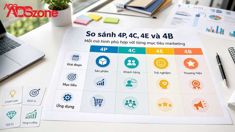 So sánh chiến lược Marketing 4B với các mô hình 4P, 4C và 4E