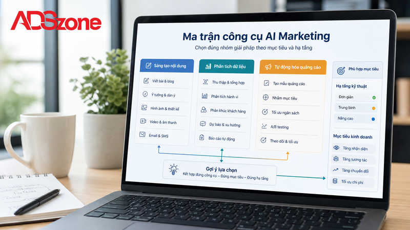 Top công cụ AI Marketing hàng đầu phân theo nhóm nhu cầu