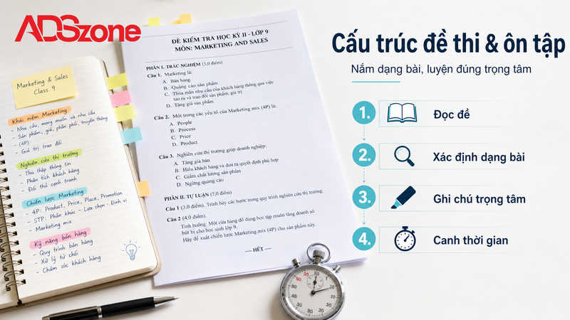 Cấu trúc đề thi môn Marketing and Sales Class 9 và phương pháp ôn tập