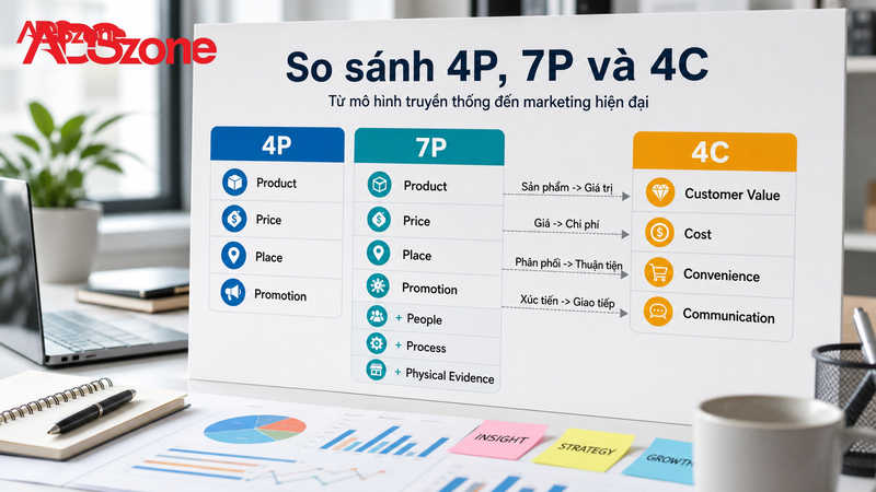 So sánh mô hình 4P, 7P và 4C trong Marketing hiện đại