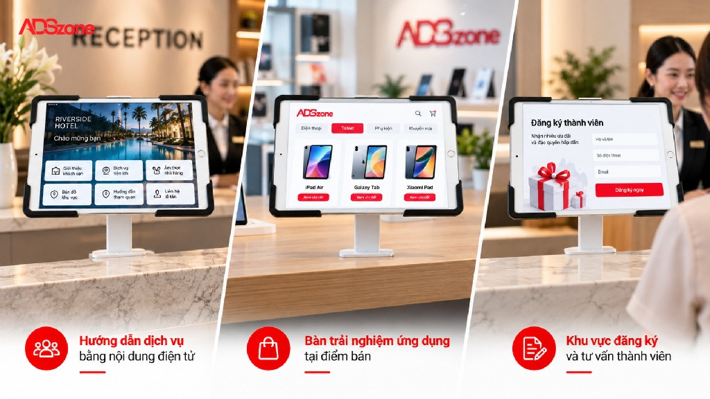 Ứng dụng thực tế của giá đỡ tablet gắn bàn DF03