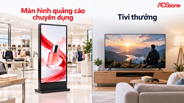 Màn hình quảng cáo chuyên dụng khác gì tivi thường?