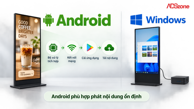 Nên chọn màn hình quảng cáo Android hay Windows?