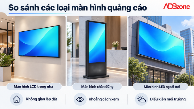 Bảng so sánh các loại màn hình quảng cáo