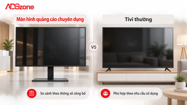 So sánh màn hình quảng cáo chuyên dụng và tivi thường