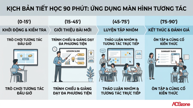 Một buổi học có thể sử dụng màn hình ra sao?