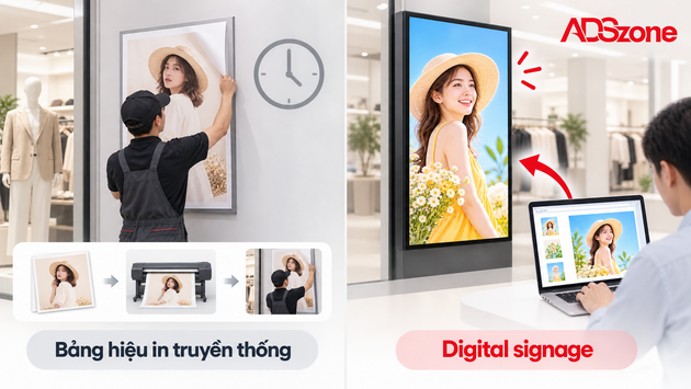 Lợi ích so của digital signage so với bảng hiệu in truyền thống