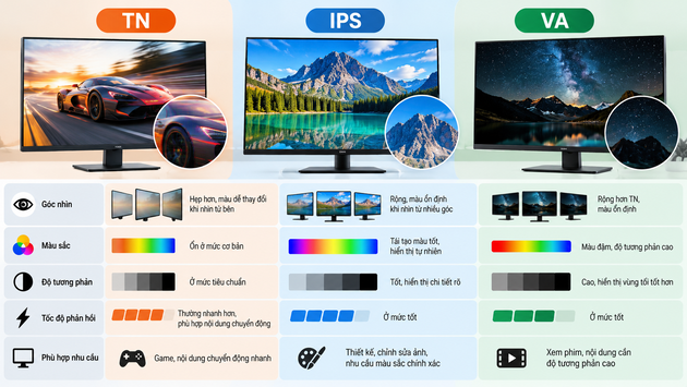 Sự khác nhau giữa TN, IPS và VA